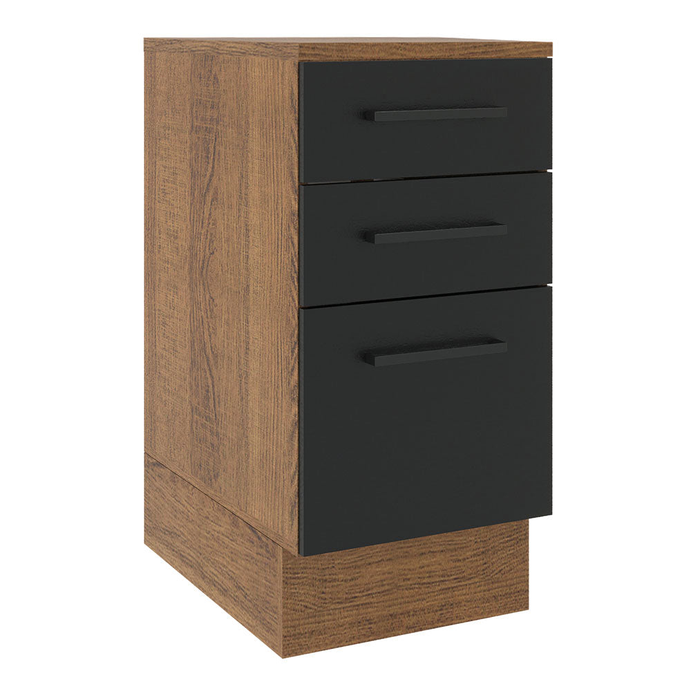 Balcão Madesa Agata 40 cm 3 Gavetas Rustic/Preto