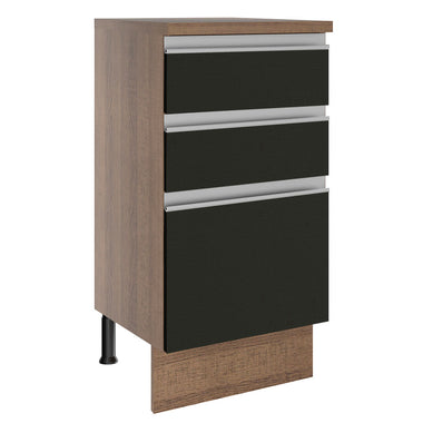 Balcão Madesa Glamy 40 cm 3 Gavetas Rustic/Preto