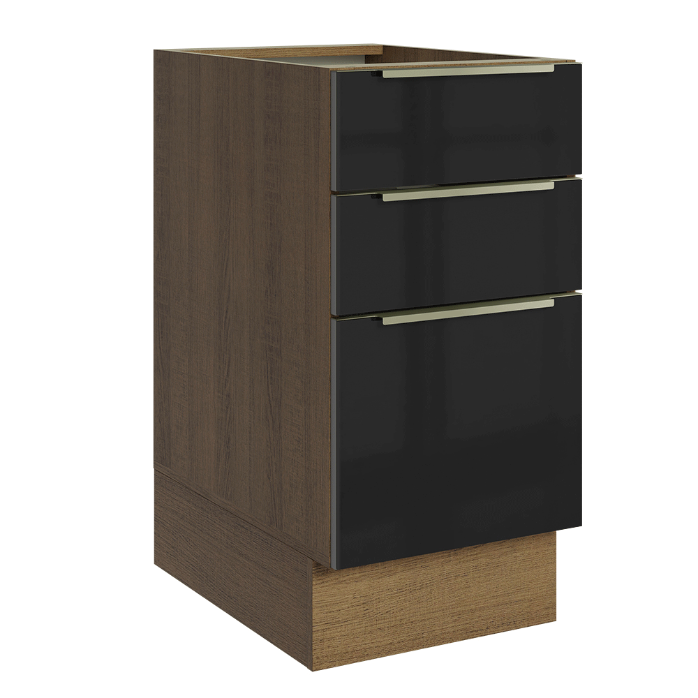 Balcão de Cozinha 40 cm 3 Gavetas (Sem Tampo) Rustic/Preto Lux Madesa
