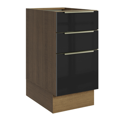 Balcão de Cozinha 40 cm 3 Gavetas (Sem Tampo) Rustic/Preto Lux Madesa