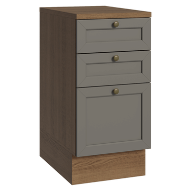 Balcão de Cozinha 40 cm 3 Gavetas Rustic/Cinza Vik Madesa