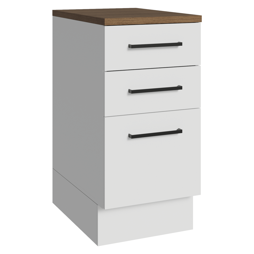 Balcão de Cozinha 40 cm 3 Gavetas Branco Tampo Rustic Agata Madesa
