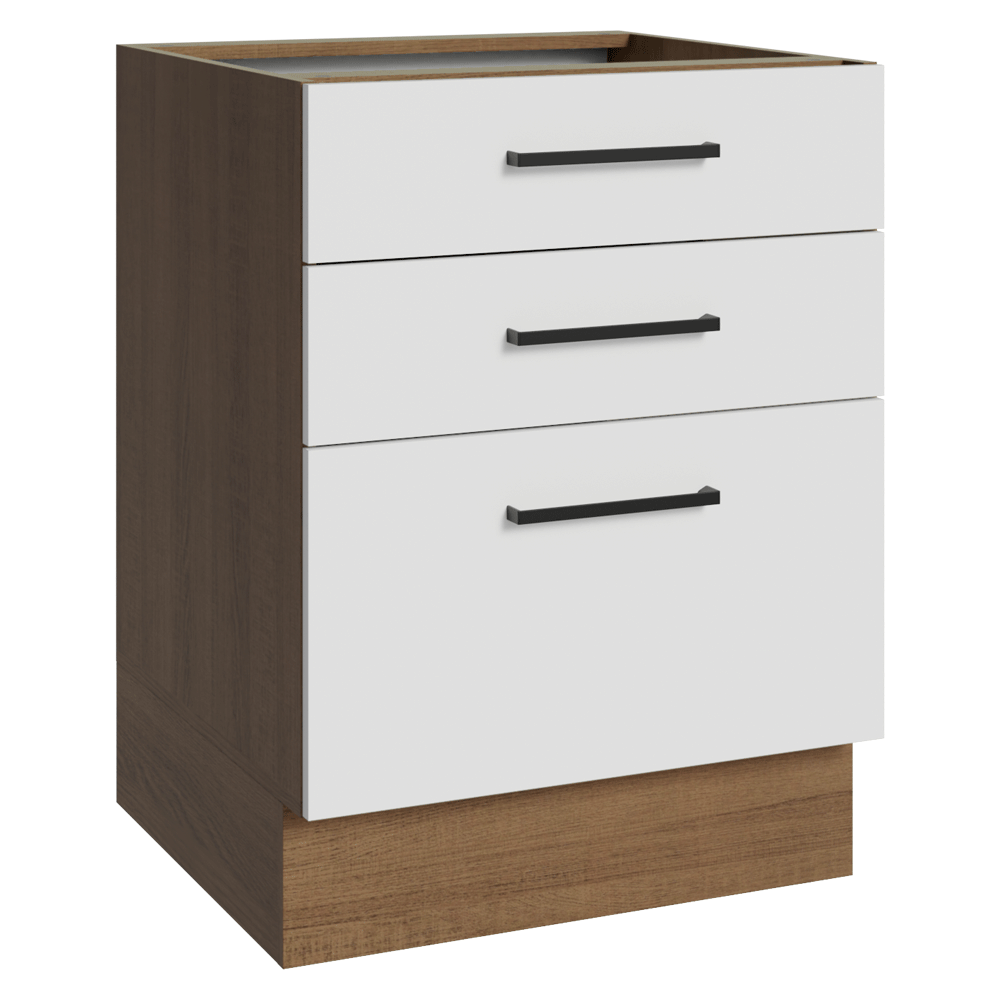 Balcão de Cozinha 60 cm 3 Gavetas (Sem Tampo) Rustic/Branco Agata Madesa