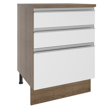 Balcão Madesa Glamy 60 cm 3 Gavetas Rustic/Branco