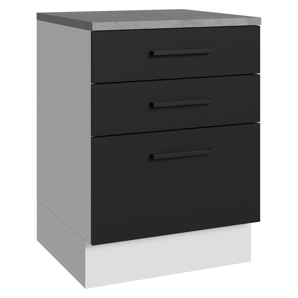 Balcão Madesa Agata 60 cm 3 Gavetas Branco/Preto