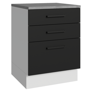 Balcão Madesa Agata 60 cm 3 Gavetas Branco/Preto
