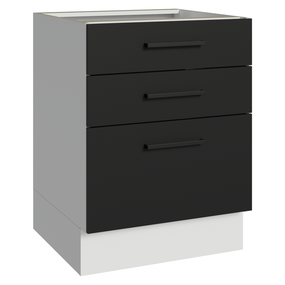 Balcão de Cozinha 60 cm 3 Gavetas (Sem Tampo) Branco/Preto Agata Madesa