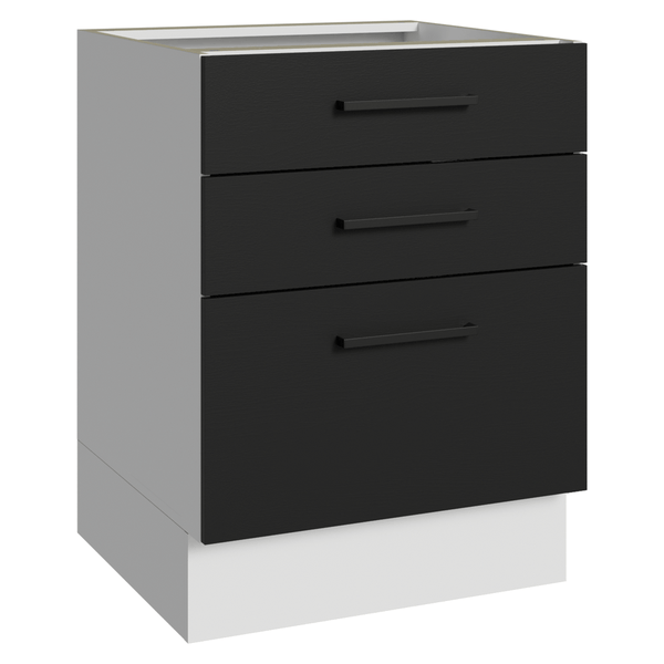 Balcão de Cozinha 60 cm 3 Gavetas (Sem Tampo) Branco/Preto Agata Madesa