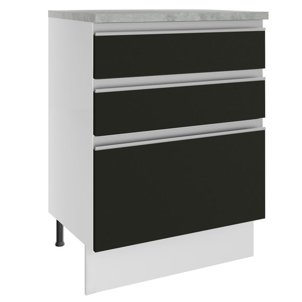 Balcão Madesa Glamy 60 cm 3 Gavetas Branco/Preto