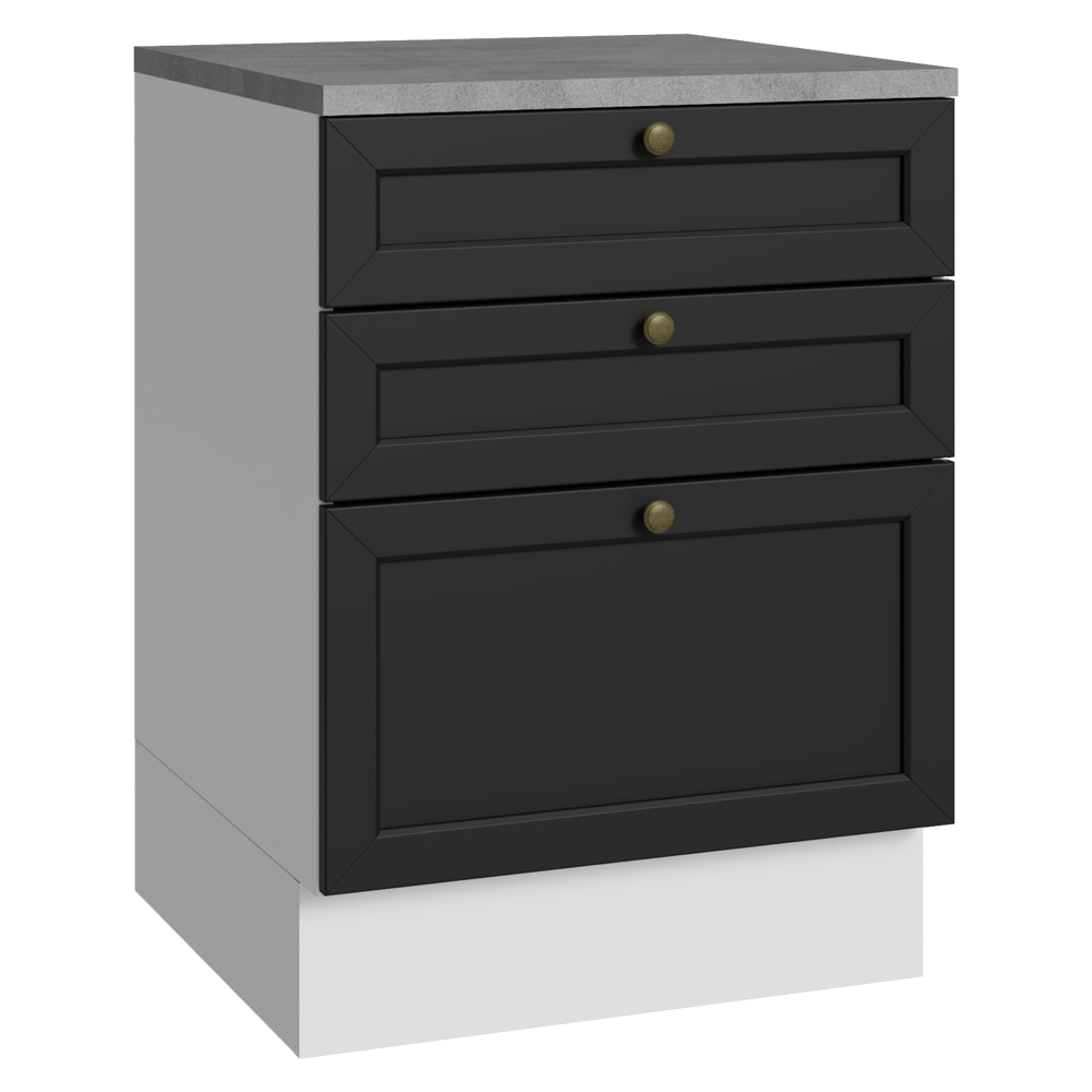 Balcão de Cozinha 60 cm 3 Gavetas Branco/Preto Vik Madesa