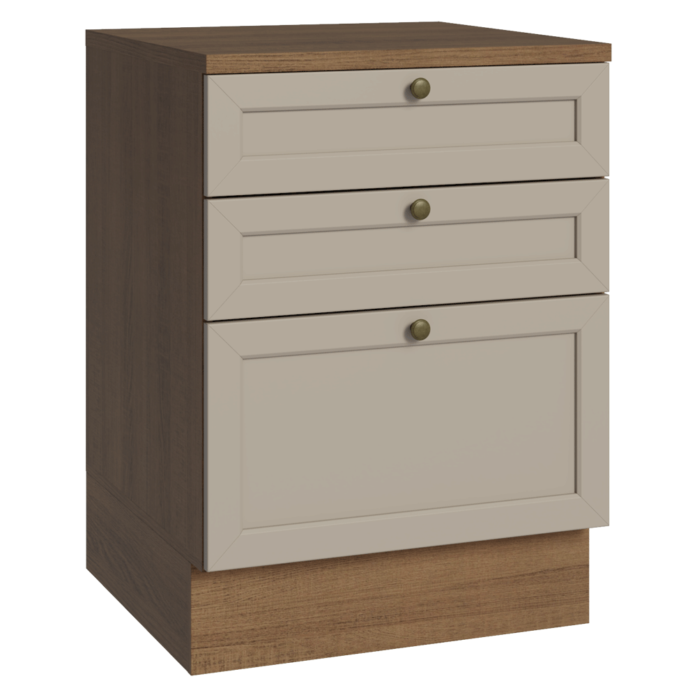 Balcão de Cozinha 60 cm 3 Gavetas Rustic/Crema Vik Madesa