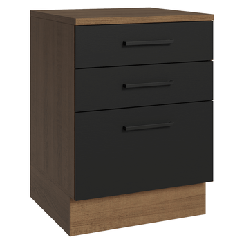 Balcão Madesa Agata 60 cm 3 Gavetas Rustic/Preto