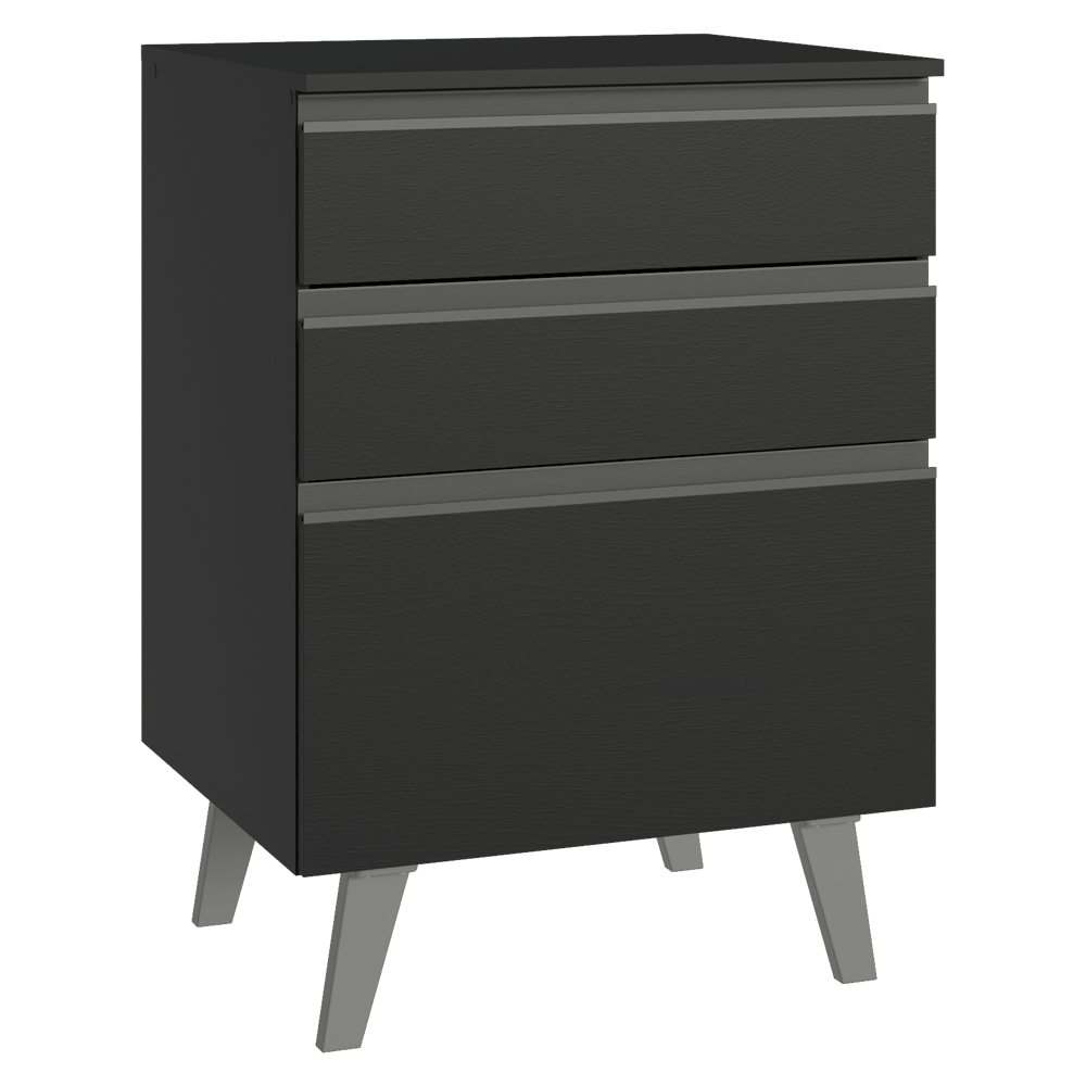 Balcão de Cozinha 60 cm 3 Gavetas Com Pés Preto Nice Madesa