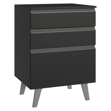 Balcão de Cozinha 60 cm 3 Gavetas Com Pés Preto Nice Madesa