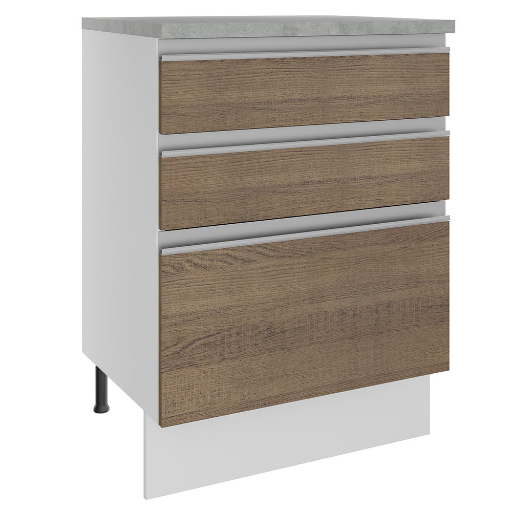 Balcão Madesa Glamy 60 cm 3 Gavetas Branco/Rustic