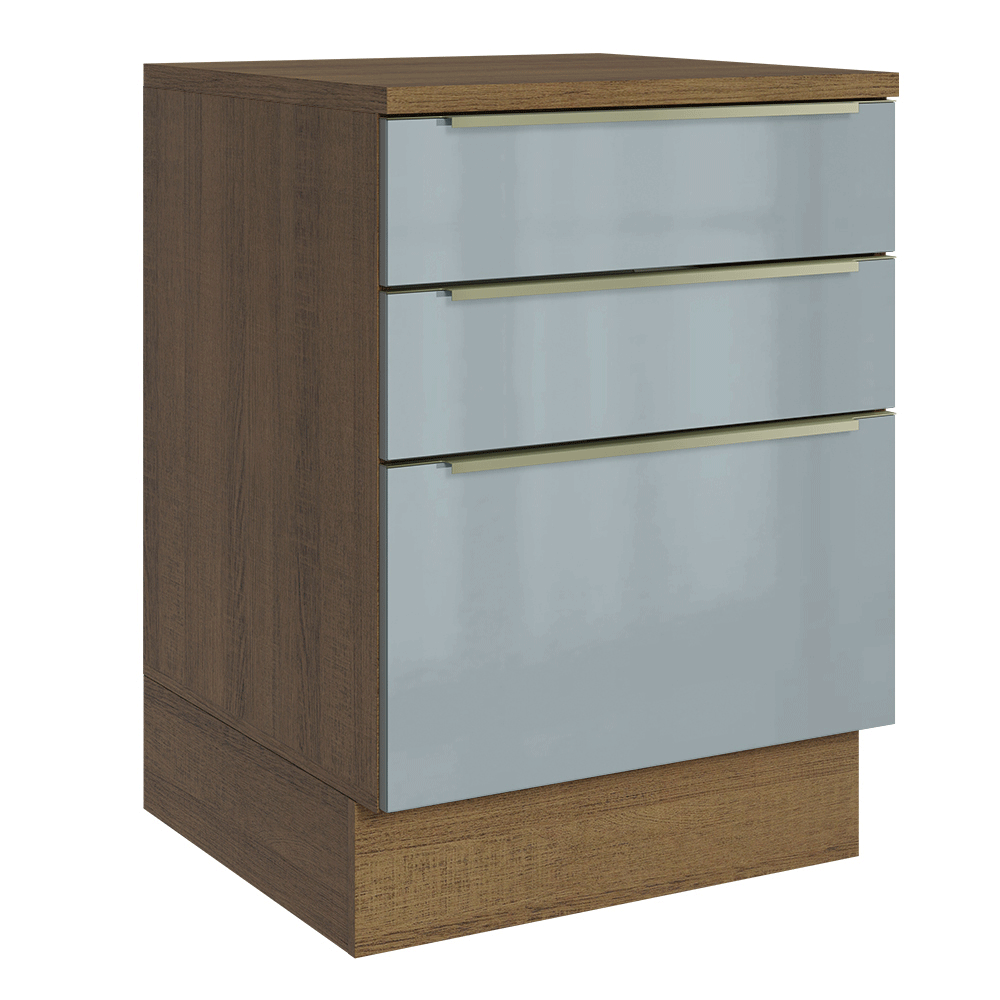 Balcão de Cozinha 60 cm 3 Gavetas Rustic/Cinza Lux Madesa