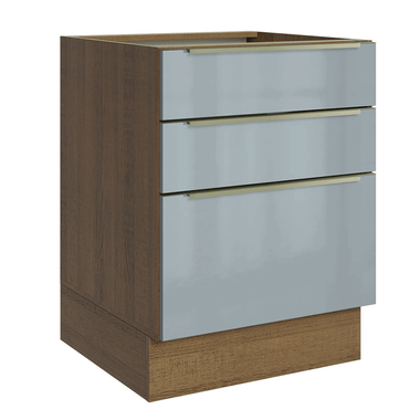 Balcão de Cozinha 60 cm 3 Gavetas (Sem Tampo) Rustic/Cinza Lux Madesa