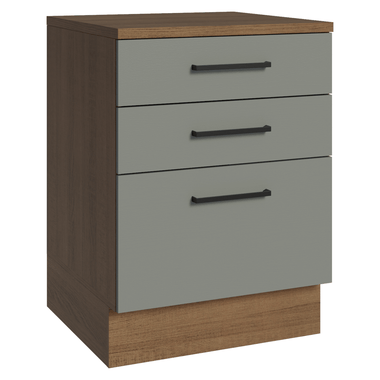 Balcão Madesa Agata 60 cm 3 Gavetas Rustic/Cinza