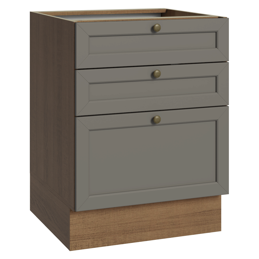 Balcão de Cozinha 60 cm 3 Gavetas (Sem Tampo) Rustic/Cinza Vik Madesa