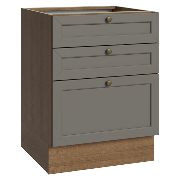 Balcão de Cozinha 60 cm 3 Gavetas (Sem Tampo) Rustic/Cinza Vik Madesa