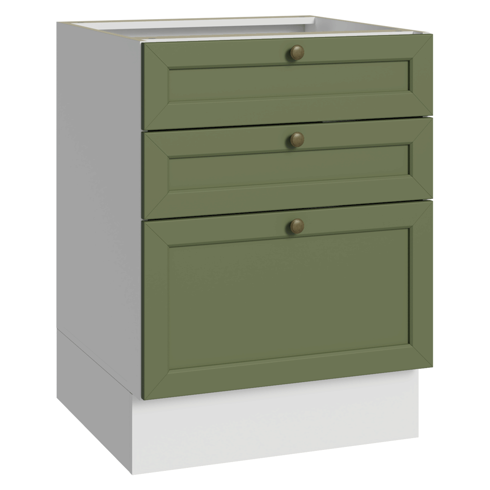 Balcão de Cozinha 60 cm 3 Gavetas (Sem Tampo) Branco/Verde Vik Madesa