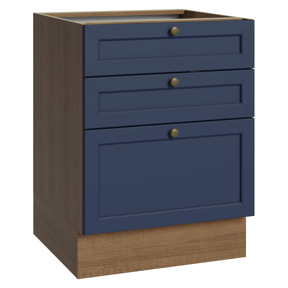 Balcão de Cozinha 60 cm 3 Gavetas (Sem Tampo) Rustic/Azul Vik Madesa