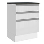 Balcão Madesa Acordes 100% MDF 60 cm 3 Gavetas Frentes Branco Brilho