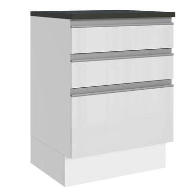 Balcão Madesa Acordes 100% MDF 60 cm 3 Gavetas Frentes Branco Brilho