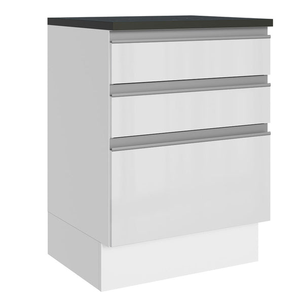 Balcão Madesa Acordes 100% MDF 60 cm 3 Gavetas Frentes Branco Brilho