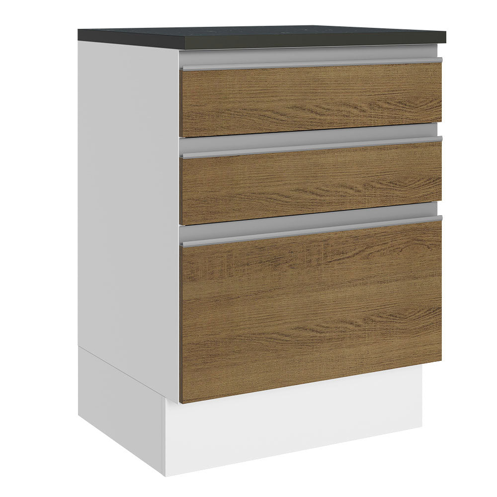 Balcão Madesa Acordes 100% MDF 60 cm 3 Gavetas Branco/Rustic