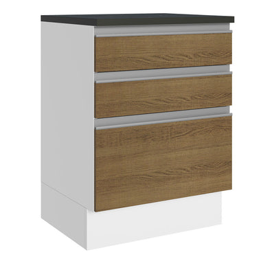 Balcão Madesa Acordes 100% MDF 60 cm 3 Gavetas Branco/Rustic