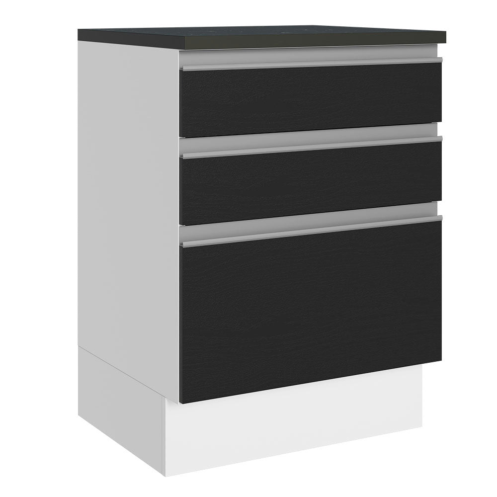 Balcão 100% MDF 60 cm 3 Gavetas Branco/Preto Acordes Madesa
