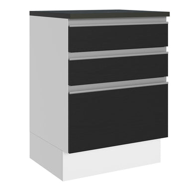 Balcão 100% MDF 60 cm 3 Gavetas Branco/Preto Acordes Madesa