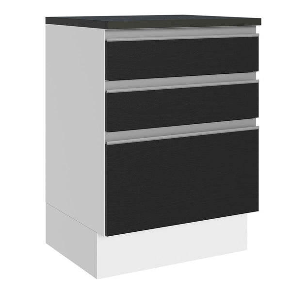 Balcão 100% MDF 60 cm 3 Gavetas Branco/Preto Acordes Madesa