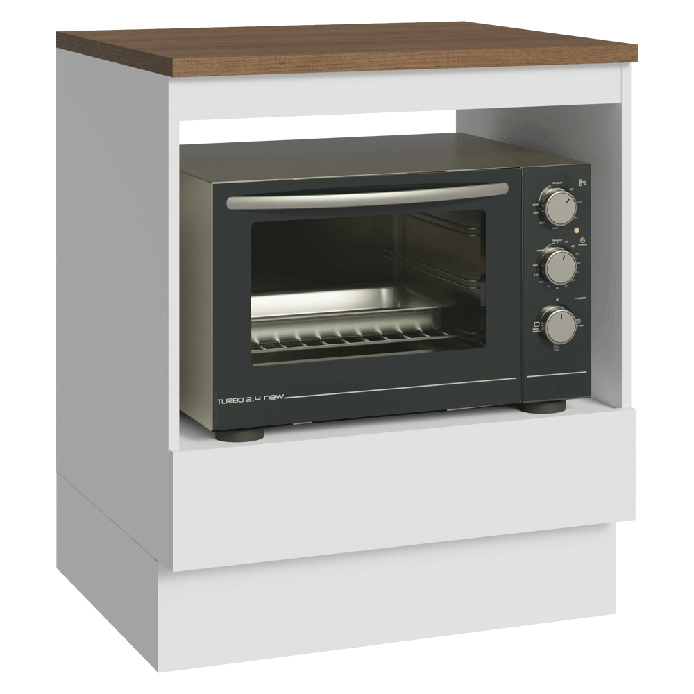 Balcão para Forno/Micro-ondas 70 cm 1 Gaveta Branco Tampo Rustic Madesa