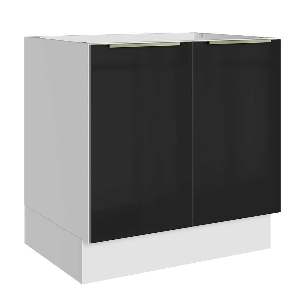 Balcão de Cozinha 80 cm 2 Portas (Sem Tampo) Branco/Preto Lux Madesa