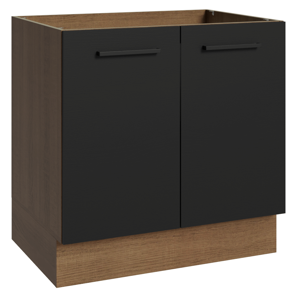 Balcão de Cozinha 80 cm 2 Portas (Sem Tampo) Rustic/Preto Agata Madesa