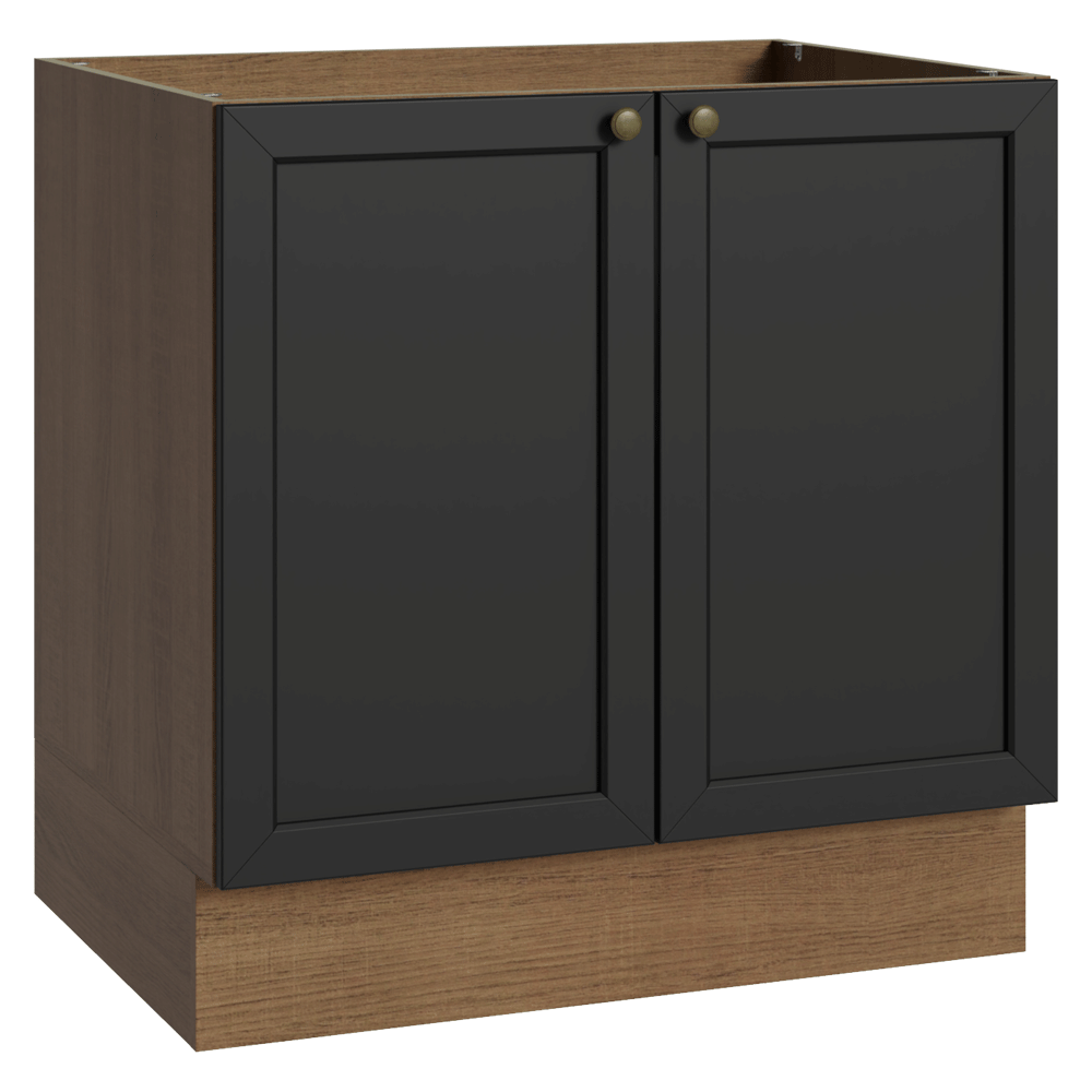 Balcão de Cozinha 80 cm 2 Portas (Sem Tampo) Rustic/Preto Vik Madesa
