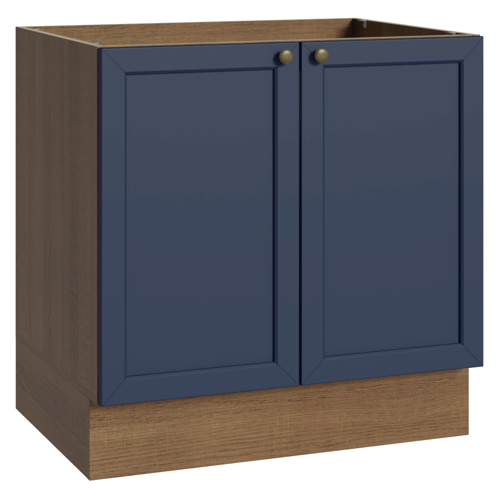 Balcão de Cozinha 80 cm 2 Portas (Sem Tampo) Rustic/Azul Vik Madesa