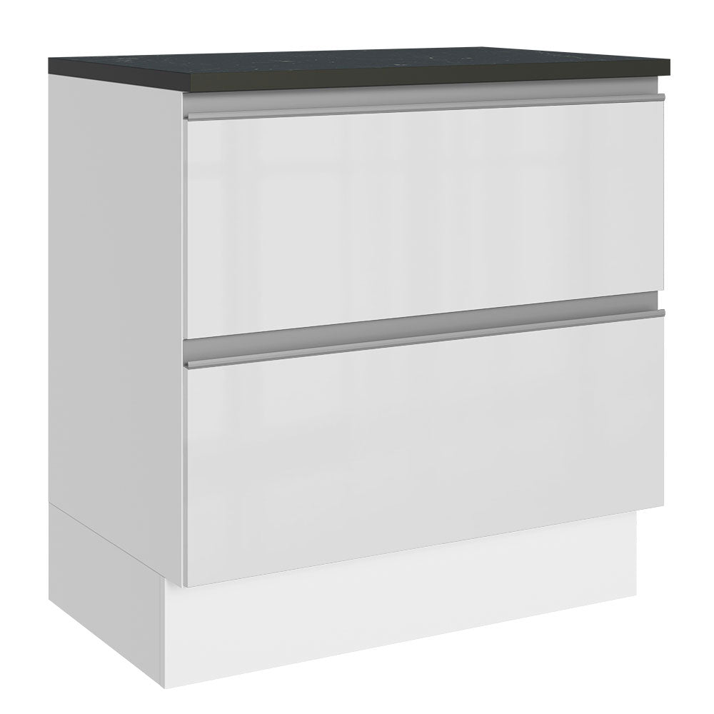 Balcão Madesa Acordes 100% MDF 80 cm 2 Gavetas Frentes Branco Brilho