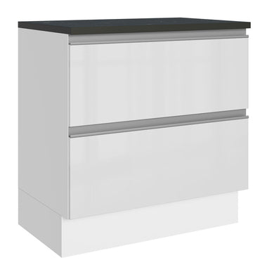 Balcão Madesa Acordes 100% MDF 80 cm 2 Gavetas Frentes Branco Brilho