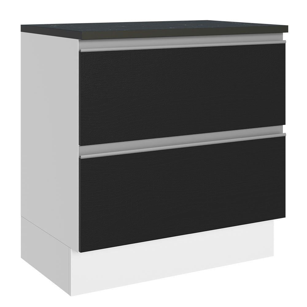 Balcão 100% MDF 80cm 2 Gavetas Branco/Preto Acordes Madesa