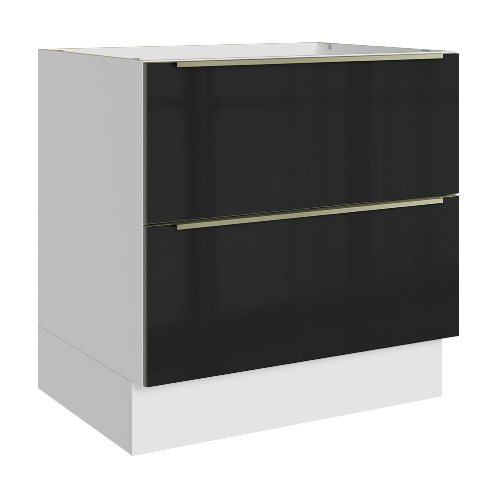 Balcão de Cozinha 80 cm 2 Gavetas (Sem Tampo) Branco/Preto Lux Madesa