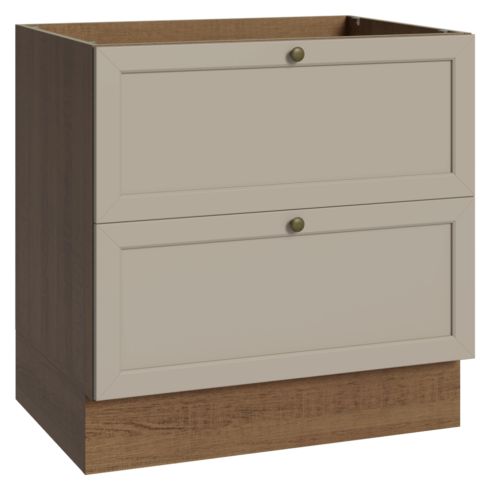 Balcão de Cozinha 80 cm 2 Gavetas (Sem Tampo) Rustic/Crema Vik Madesa