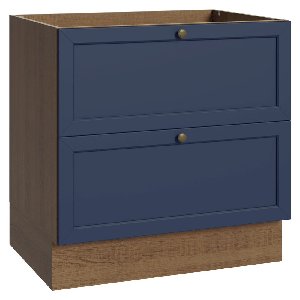 Balcão de Cozinha 80 cm 2 Gavetas (Sem Tampo) Rustic/Azul Vik Madesa