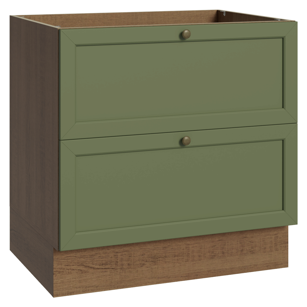 Balcão de Cozinha 80 cm 2 Gavetas (Sem Tampo) Rustic/Verde Vik Madesa