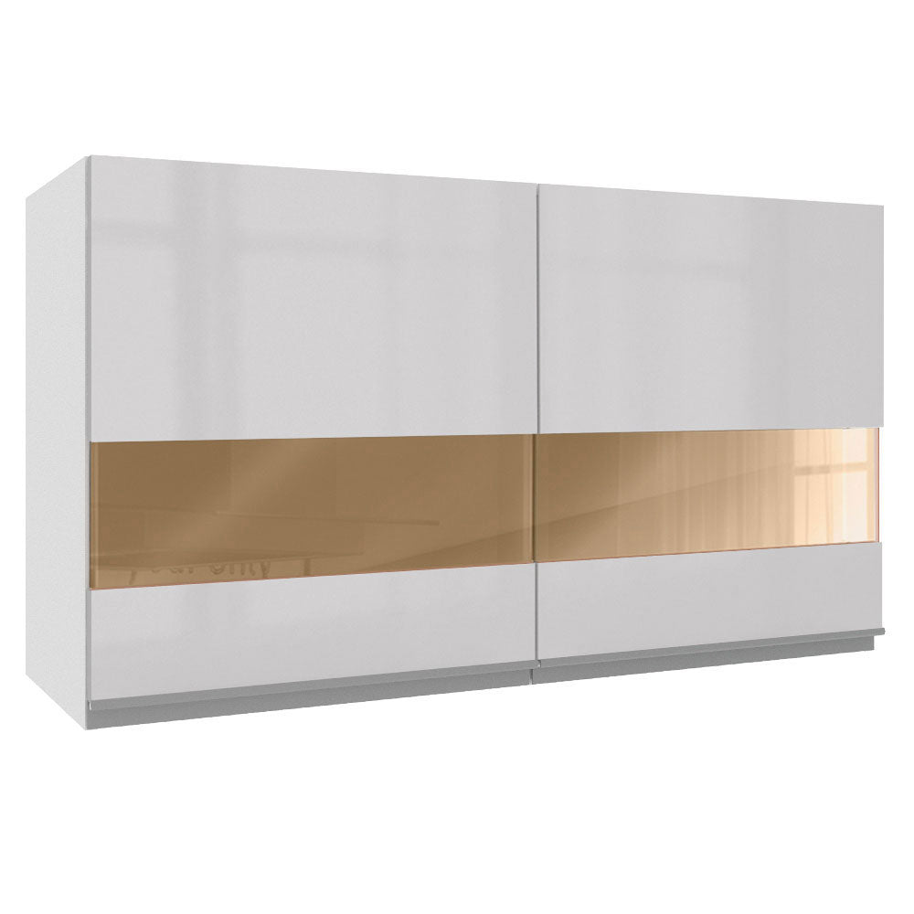 Armário Aéreo Madesa Acordes 100% MDF 120 cm 2 Portas Vidro Reflex Branco Brilho