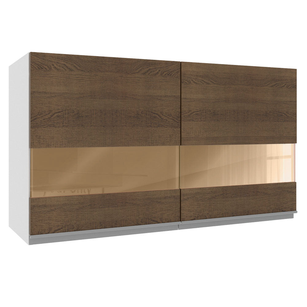 Armário Aéreo Madesa Acordes 100% MDF 120 cm 2 Portas Vidro Reflex Branco/Rustic
