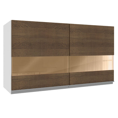 Armário Aéreo Madesa Acordes 100% MDF 120 cm 2 Portas Vidro Reflex Branco/Rustic