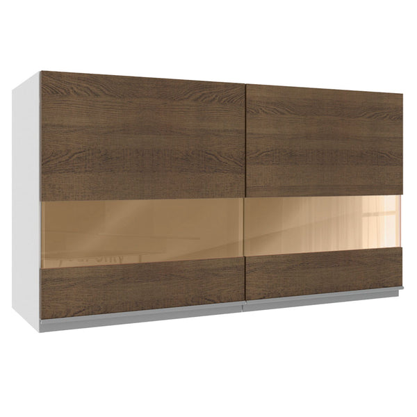 Armário Aéreo Madesa Acordes 100% MDF 120 cm 2 Portas Vidro Reflex Branco/Rustic